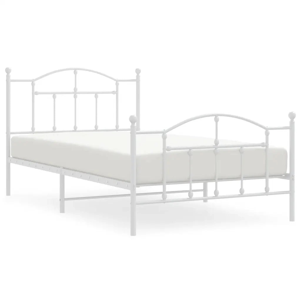 Letto singolo | Letto per adulti | Giroletto con Testiera e Pediera Metallo Bianco 100x200 cm