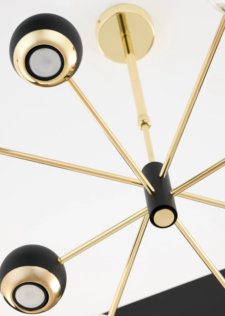 Lampadario moderno oro/nero vetro 8 luci Jupiter MOKA