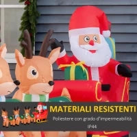 Babbo Natale Gonfiabile 132cm con Slitta e 3 Renne, Luci LED Integrate, Decorazione Natalizia da Esterno