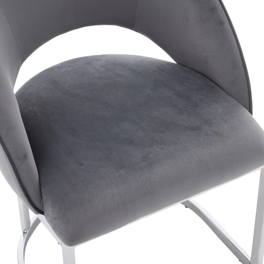 Sedia da Pranzo Set da 4 con Schienale Curvo e Gambe in Metallo Galvanizzato, in Velluto, Grigio + Argento