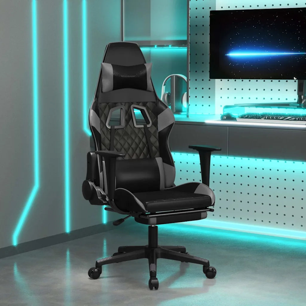 Sedia da Gaming Massaggio Poggiapiedi Nero e Grigio Similpelle cod mxl 60712