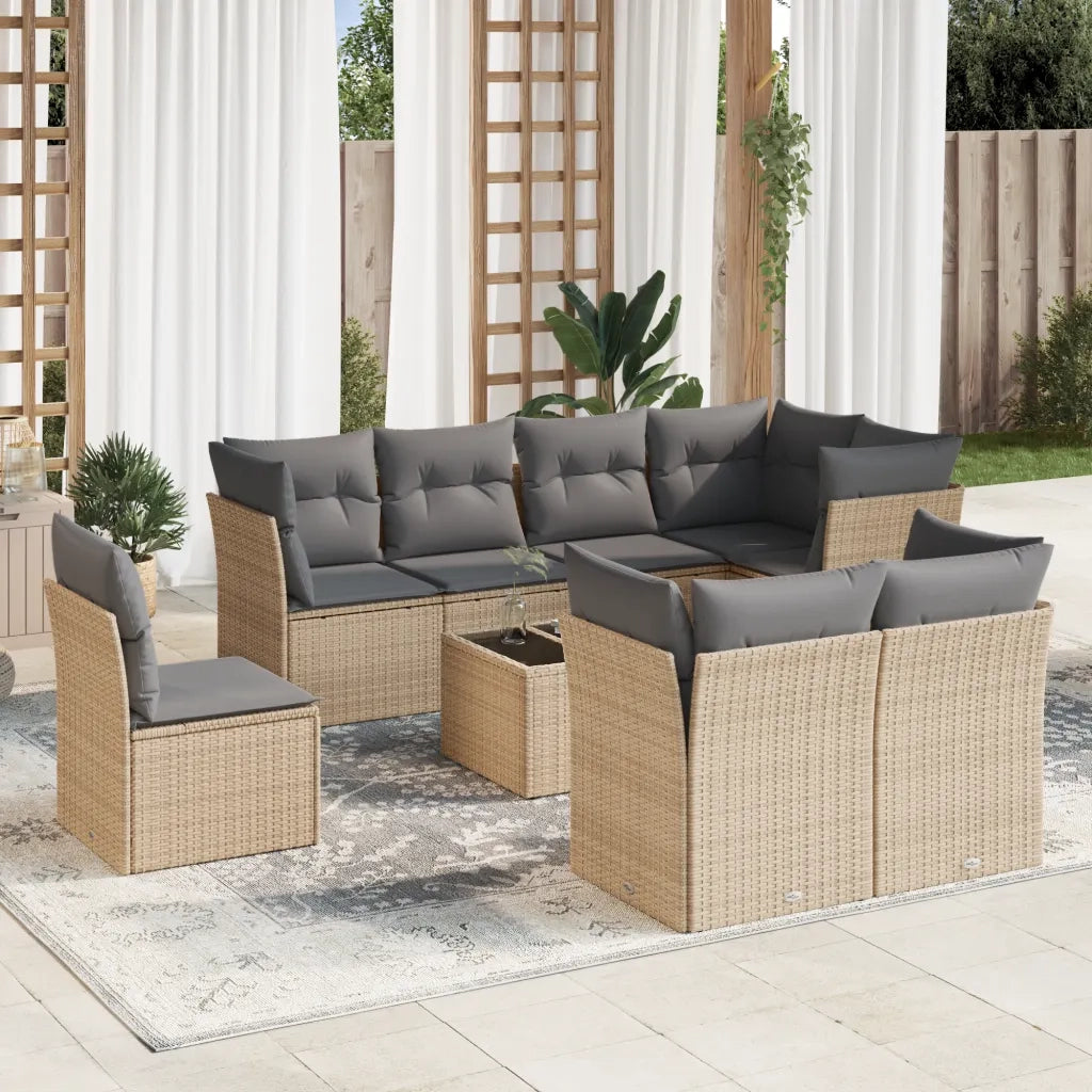 Set Divano da Giardino 9 pz con Cuscini Beige in Polyrattancod mxl 111802