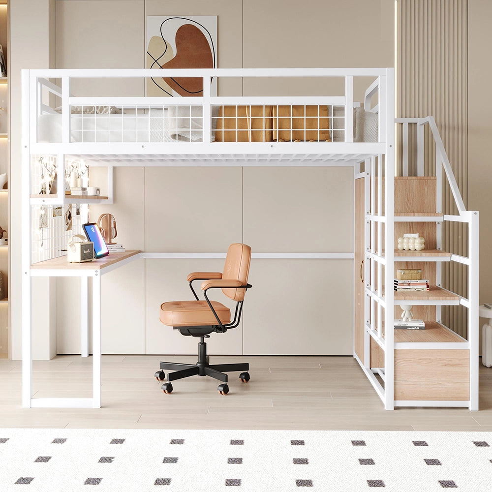 Letto a soppalco - Xylo - 140x200 cm bianco con armadio