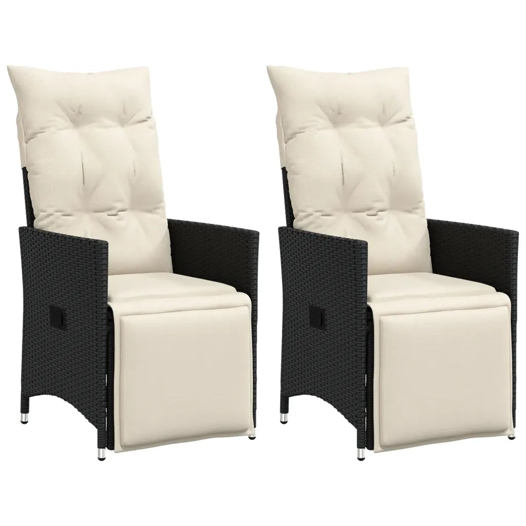 Sedie Reclinabili da Giardino 2 pz con Cuscini Nero Polyrattan 365666