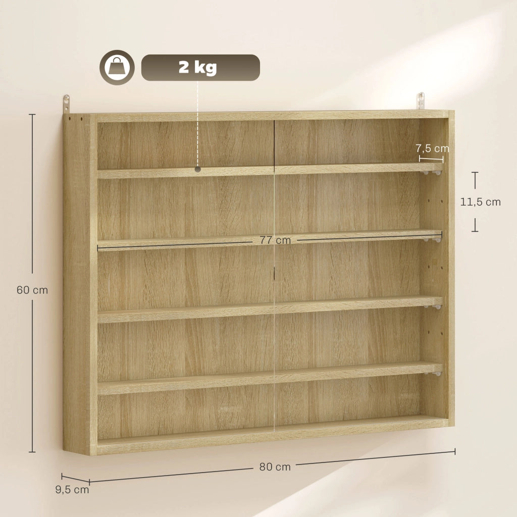 Libreria a muro con ante scorrevoli in vetro e ripiani regolabili ¨C zephmum ¨C 80x60x9,5 cm rovere