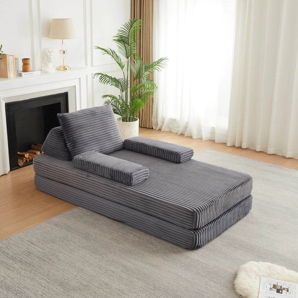 DIVANO Modulare 211 cm Grigio in Corduroy e Schiuma, Convertibile in Letto
