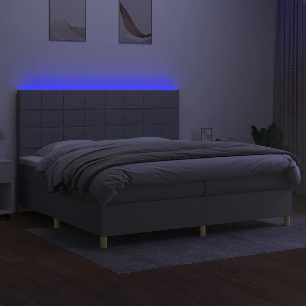 Letto a Molle Materasso e LED Grigio Chiaro 200x200 cm Tessuto 3135461