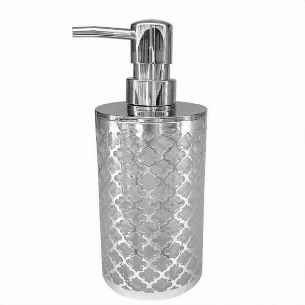 Trade Shop - Dispenser Sapone Liquido Accessorio Bagno Argento Stile Barocco Dosatore 59106 -