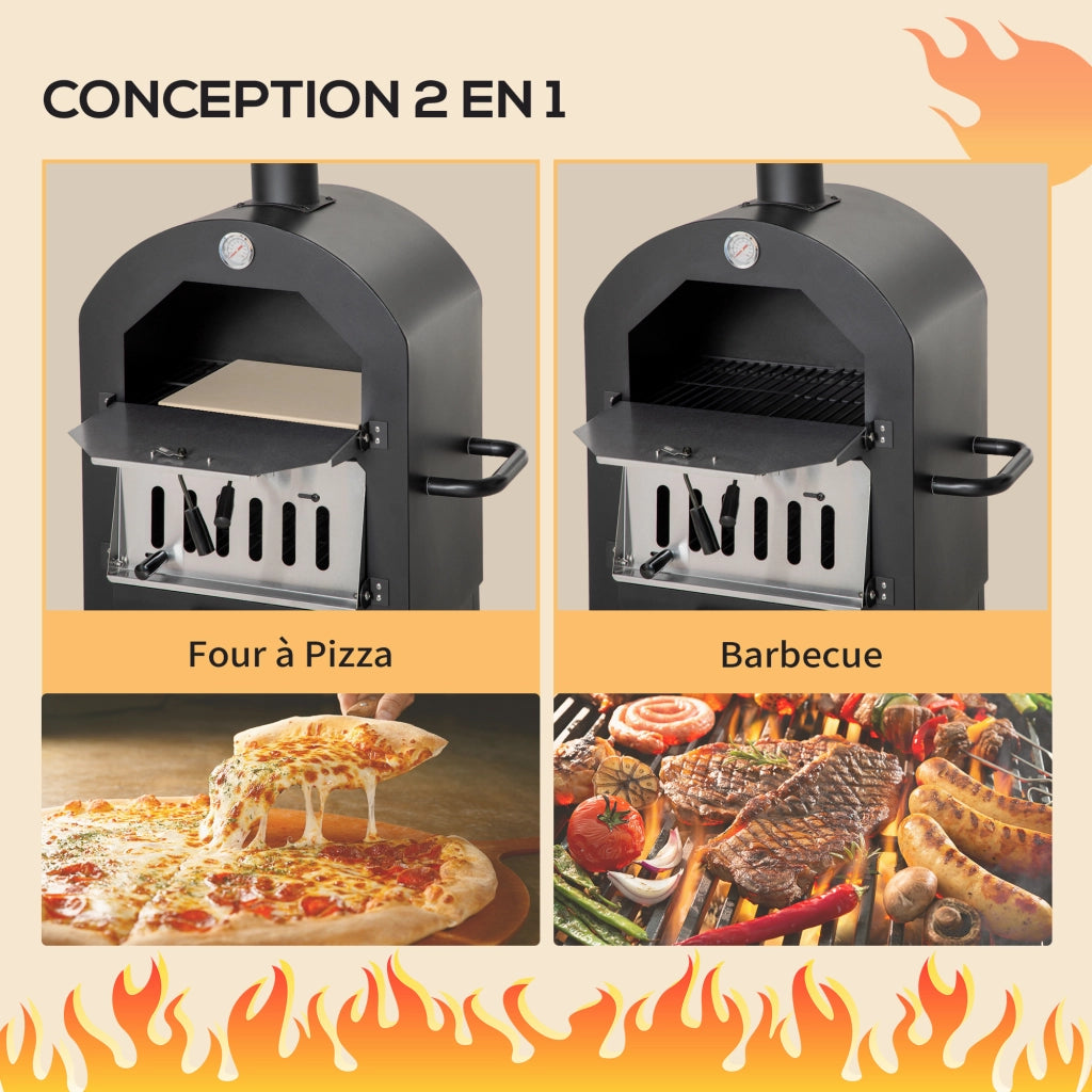 Forno Pizza a Carbone per Esterno ¨C zephmum ¨C Grigio Nero con Ruote e Termometro