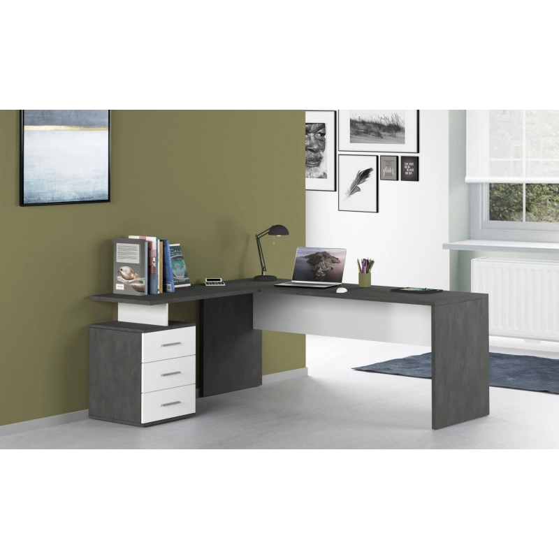 Scrivania ad angolo New Selina – 180x75x60 – Bianco Lucido e Report