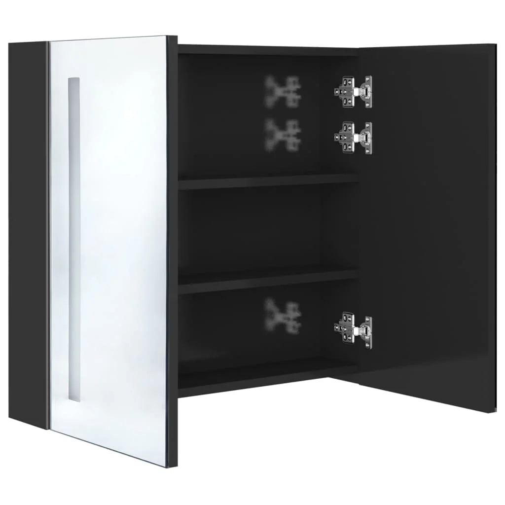 Mobile da bagno con specchio LED 62 x 14 x 60 cm nero lucido 02_0006616