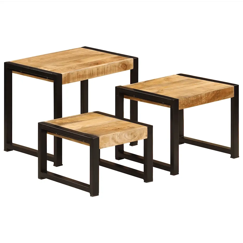 Tavolini Impilabili 3 pz | Tavolo laterale in Legno Massello di Mango