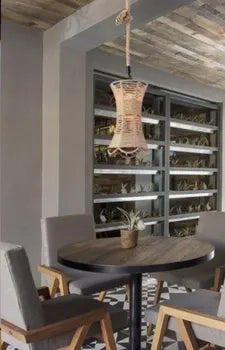 Lampadario sospeso con corda di canapa E27 portalampada cilindro design rustico