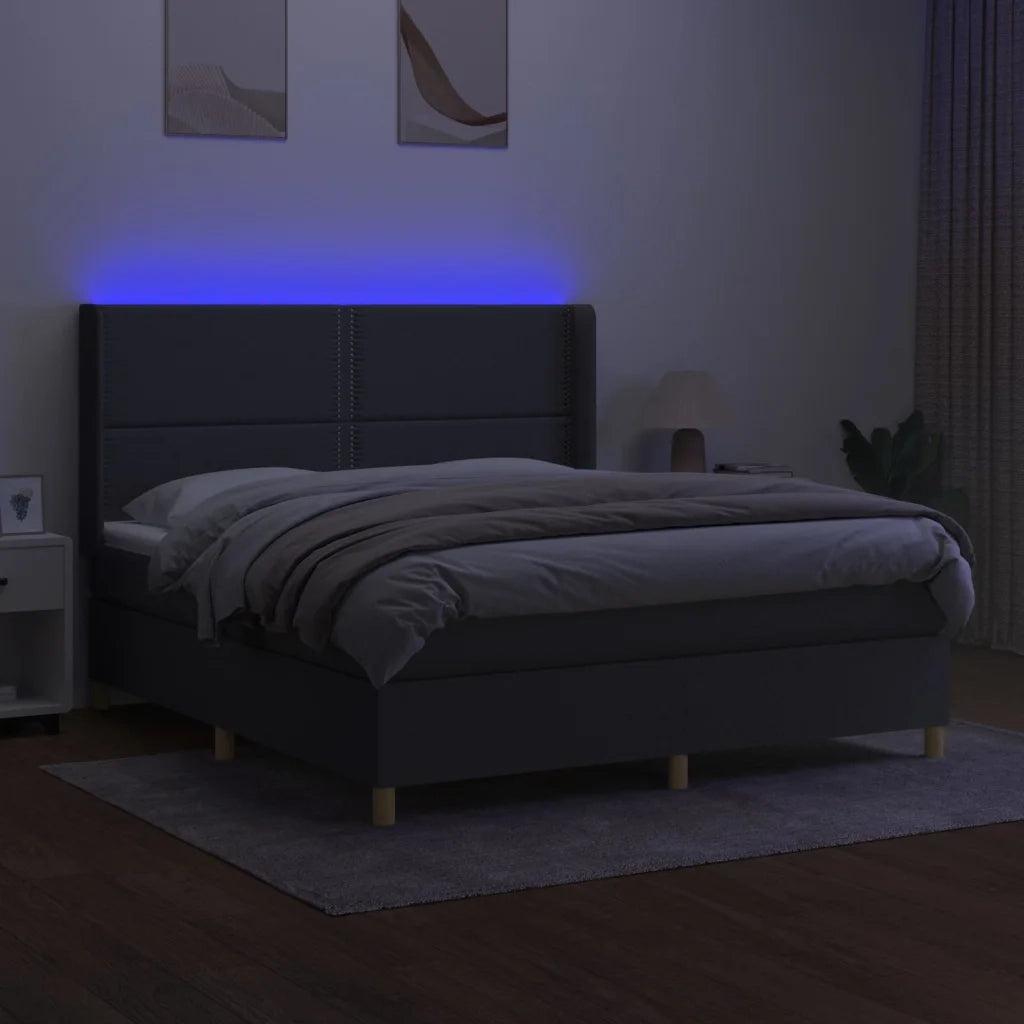 Letto a Molle Materasso e LED Grigio Scuro 180x200cm in Tessuto 3138814