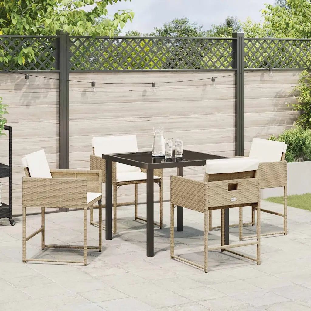 Set da Pranzo per Giardino con cuscino 5 pcs Beige polyrattan