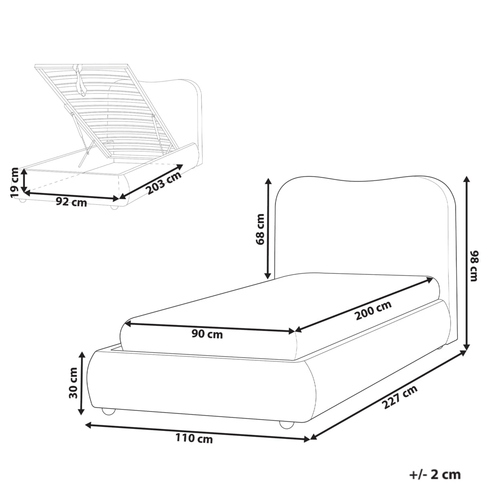 Letto con contenitore in bouclé bianco sporco 90 x 200 cm design moderno e minimalista