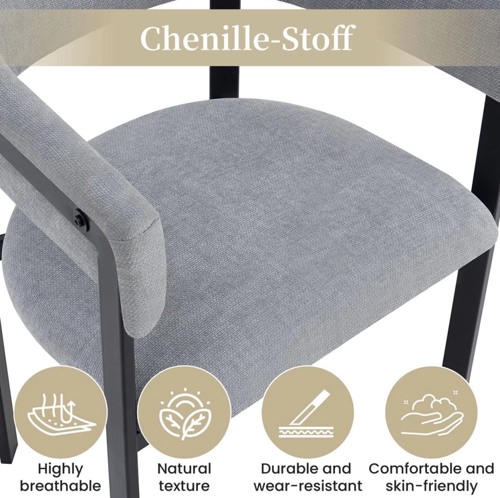 Set di 2 sedie da pranzo moderne in chenille grigio con schienale curvo e struttura in metallo