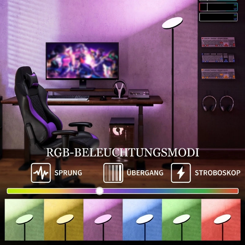 Lampada da terra RGB con luce indiretta, dimmerabile con telecomando e controllo touch, testa girevole a 350¡ã, nera.