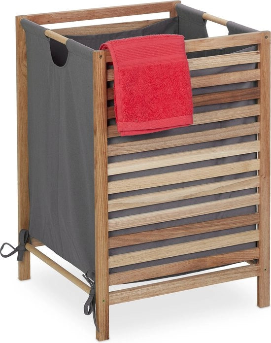 Wasmachine in legno - 60 l - 63,5 x 43 x 43 cm - sacchetto in tessuto - aperto - senza coperchio - grigio naturale