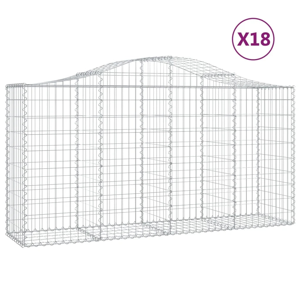 Cestini gabbioni recinzione a gabbia muro di contenimento ad arco 18 pezzi 200 x 50 x 100/120 cm ferro zincato argento 02_0040495