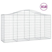 Cestini gabbioni recinzione a gabbia muro di contenimento ad arco 18 pezzi 200 x 50 x 100/120 cm ferro zincato argento 02_0040495