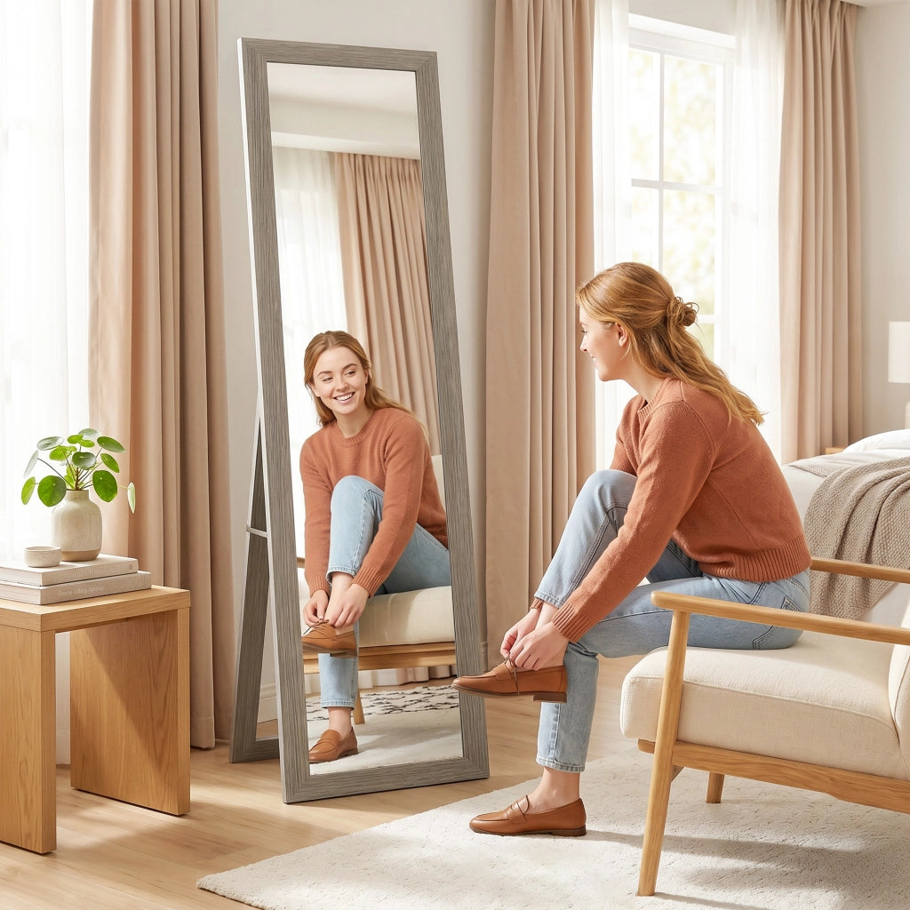 Specchio da Terra a Figura Intera con Cornice in Legno ¨C Zephmum ¨C 37x40x155 cm Grigio