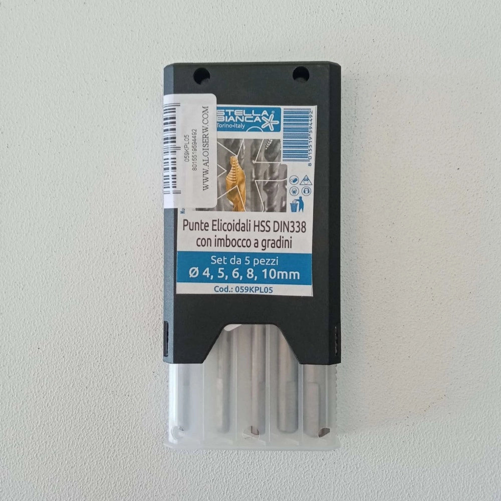 Stella bianca set 5 punte elicoidali hss cobalto 8% din 338 con imbocco a gradini