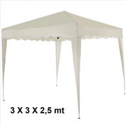 Trade Shop - Gazebo 3x3x2,5 Mt Pieghevole Ecru Impermeabile Richiudibile Tendone Giardino -