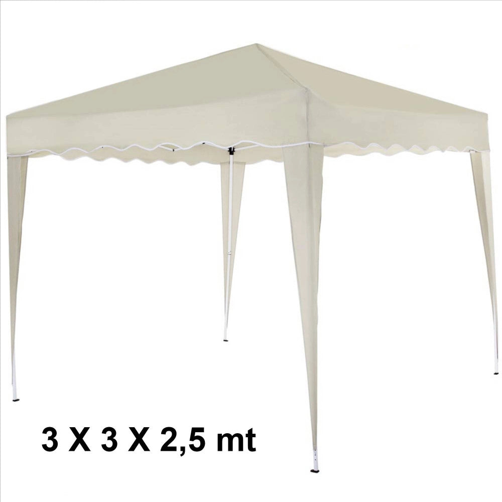 Trade Shop - Gazebo 3x3x2,5 Mt Pieghevole Ecru Impermeabile Richiudibile Tendone Giardino -