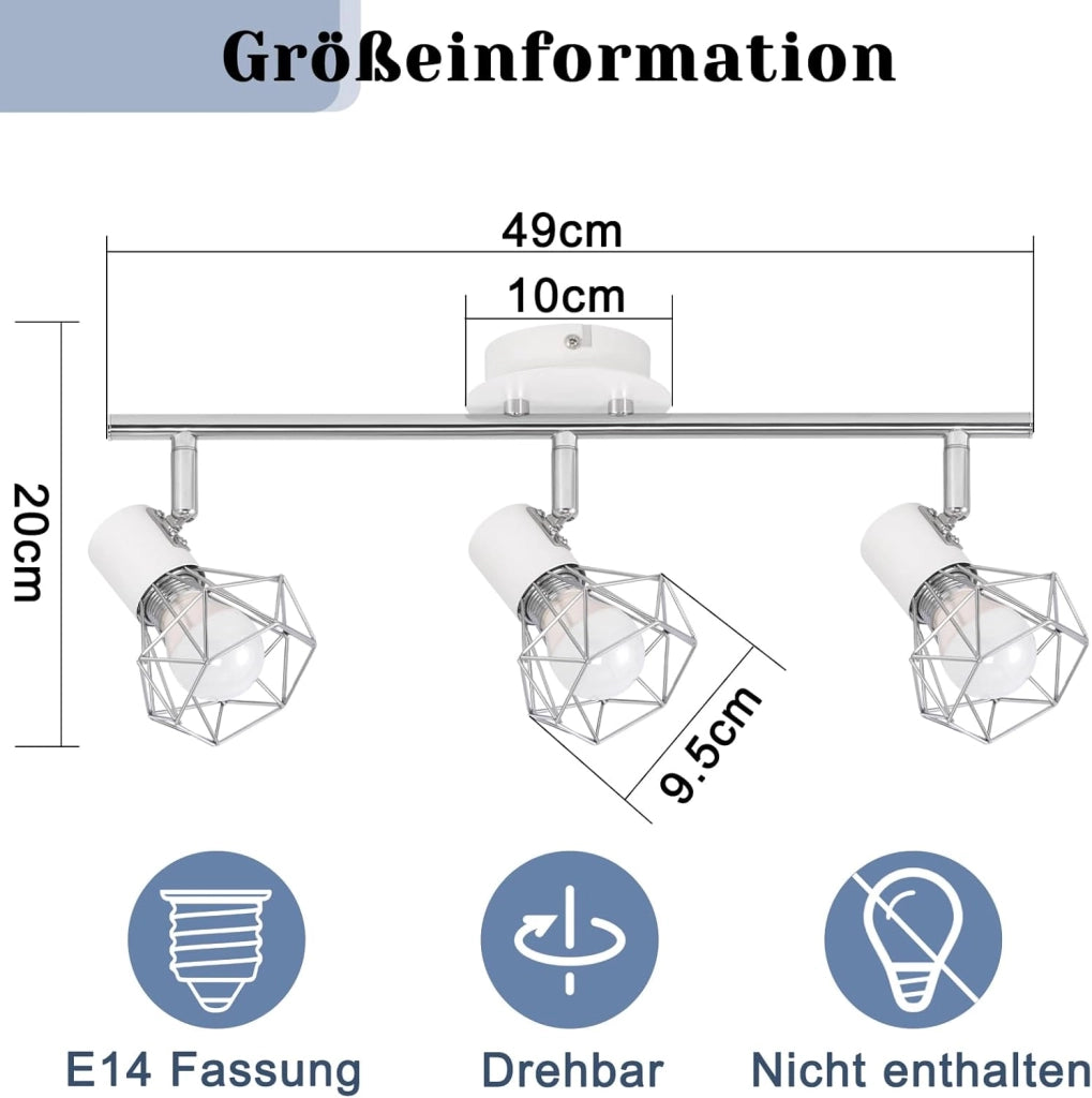 ZMH Faretto da soffitto a LED a 3 luci - lampada da soffitto retrò bianco/nero 350°