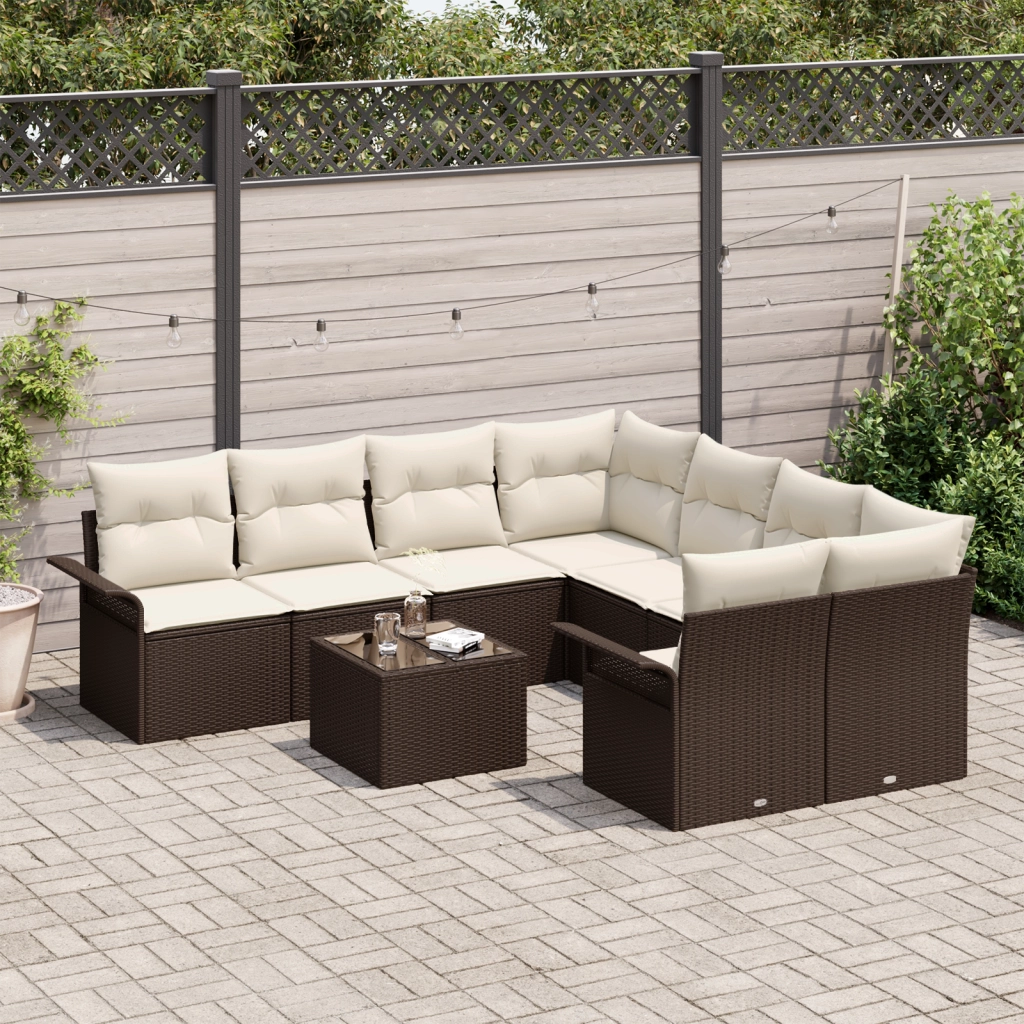 Set divani giardino 9 pezzi con cuscini Rattan marrone