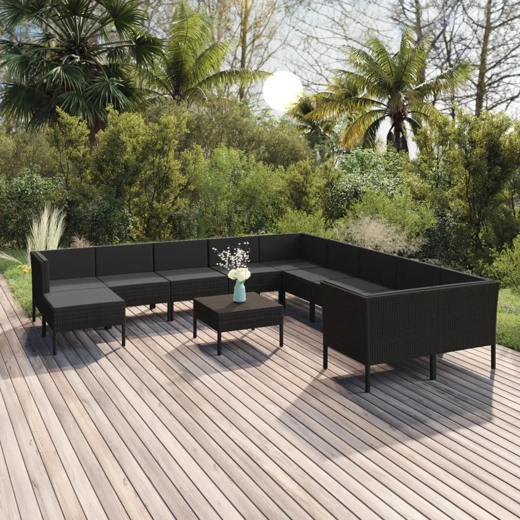 Set Divani da Giardino 12 pz con Cuscini in Polyrattan Nero cod mxl 38456