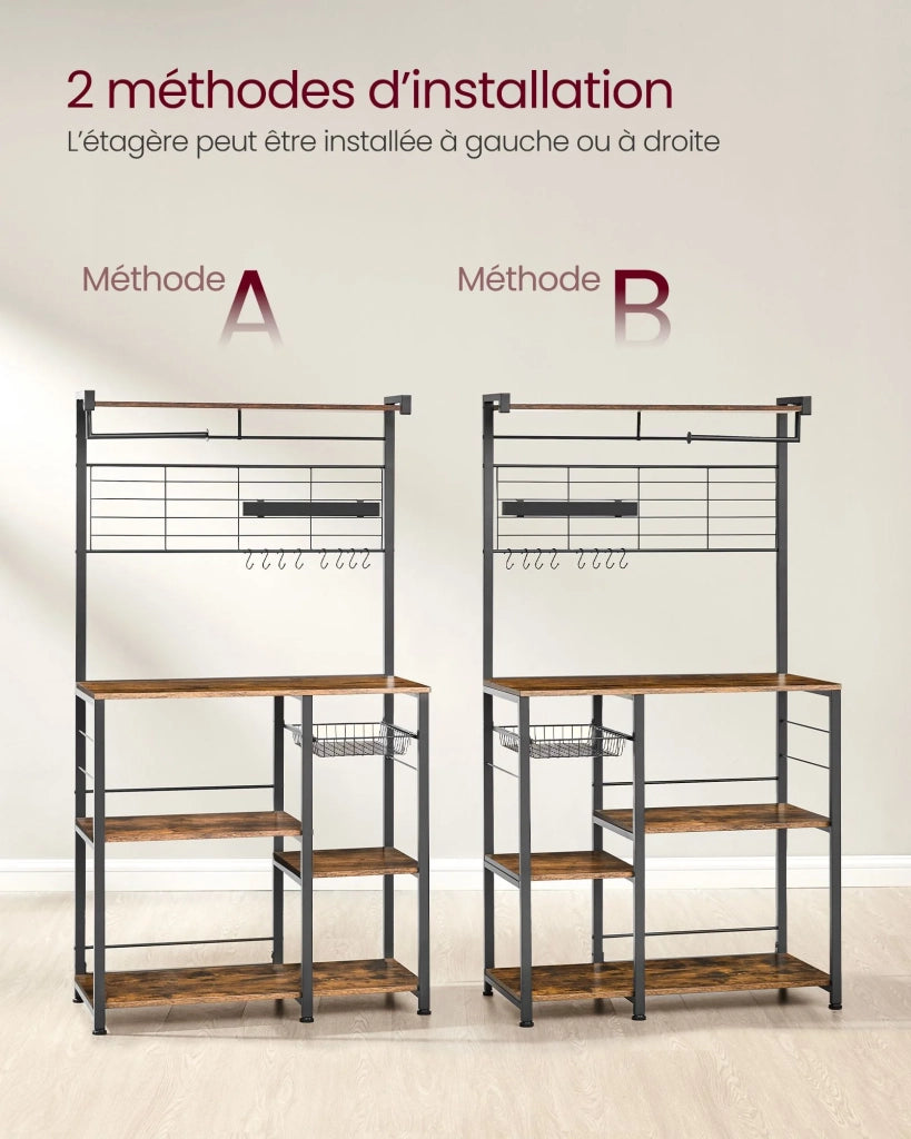 Mensola da cucina mobile contenitore isola da cucina 42 x 90 x 167,3 cm con portacoltelli magnetico cestino in metallo portarotolo di carta 12 ganci marrone 12_0005690