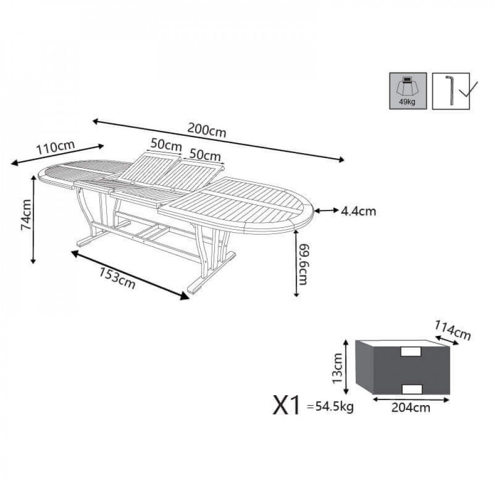 Tavolo Allungabile Leonardo 200/250/300x110x74 h cm in Legno di Acacia Marrone