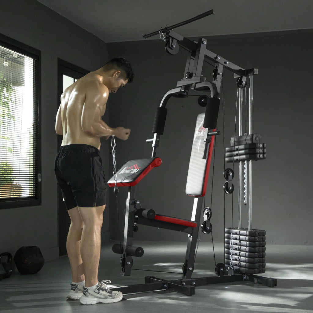 Power Tower Stazione Fitness 135x103x210cm Pesi 65kg Telaio in Acciaio Nero Rosso