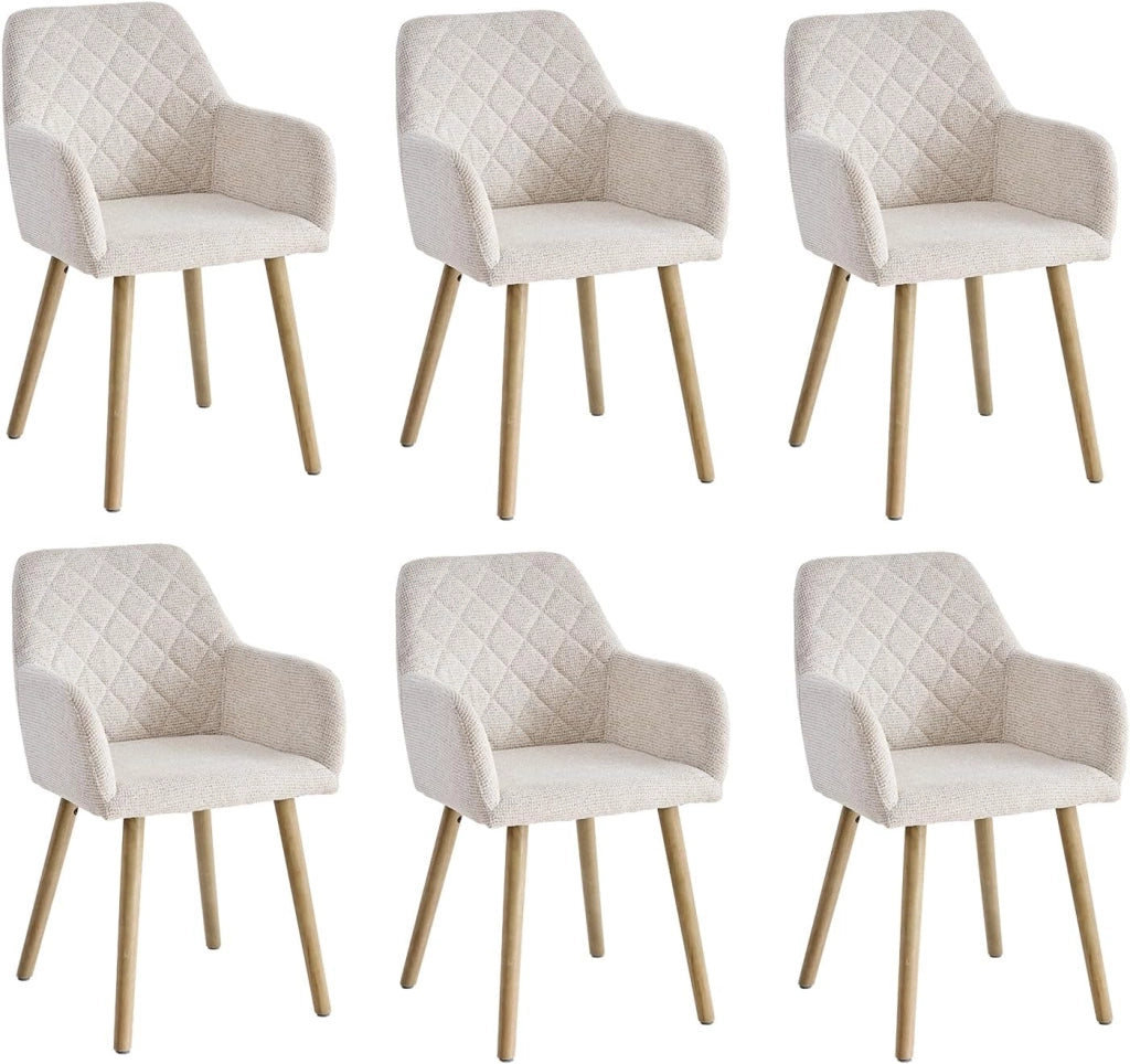 GrandCA HOME Set di 2 Sedie da Pranzo Moderne Imbottite con Braccioli in Tessuto e Gambe in Legno per Sala da Pranzo - Beige