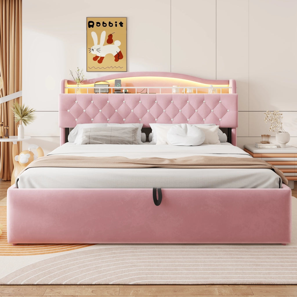 Letto contenitore 180 × 200 cm con sollevamento idraulico, USB, USB-C, led et cassetti testiera, sans materasso