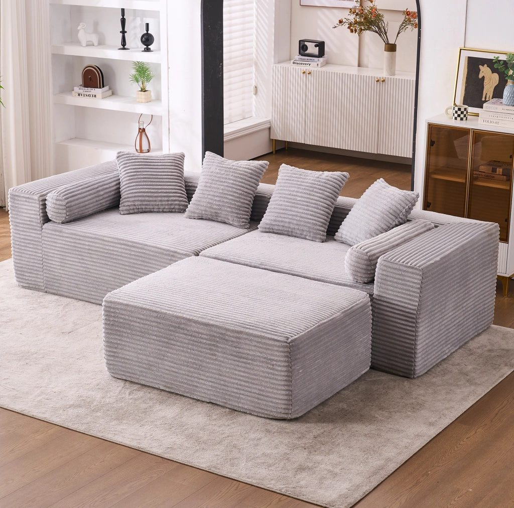 Divano modulare angolare 266x110x60;01 cm in foam e molle; grigio