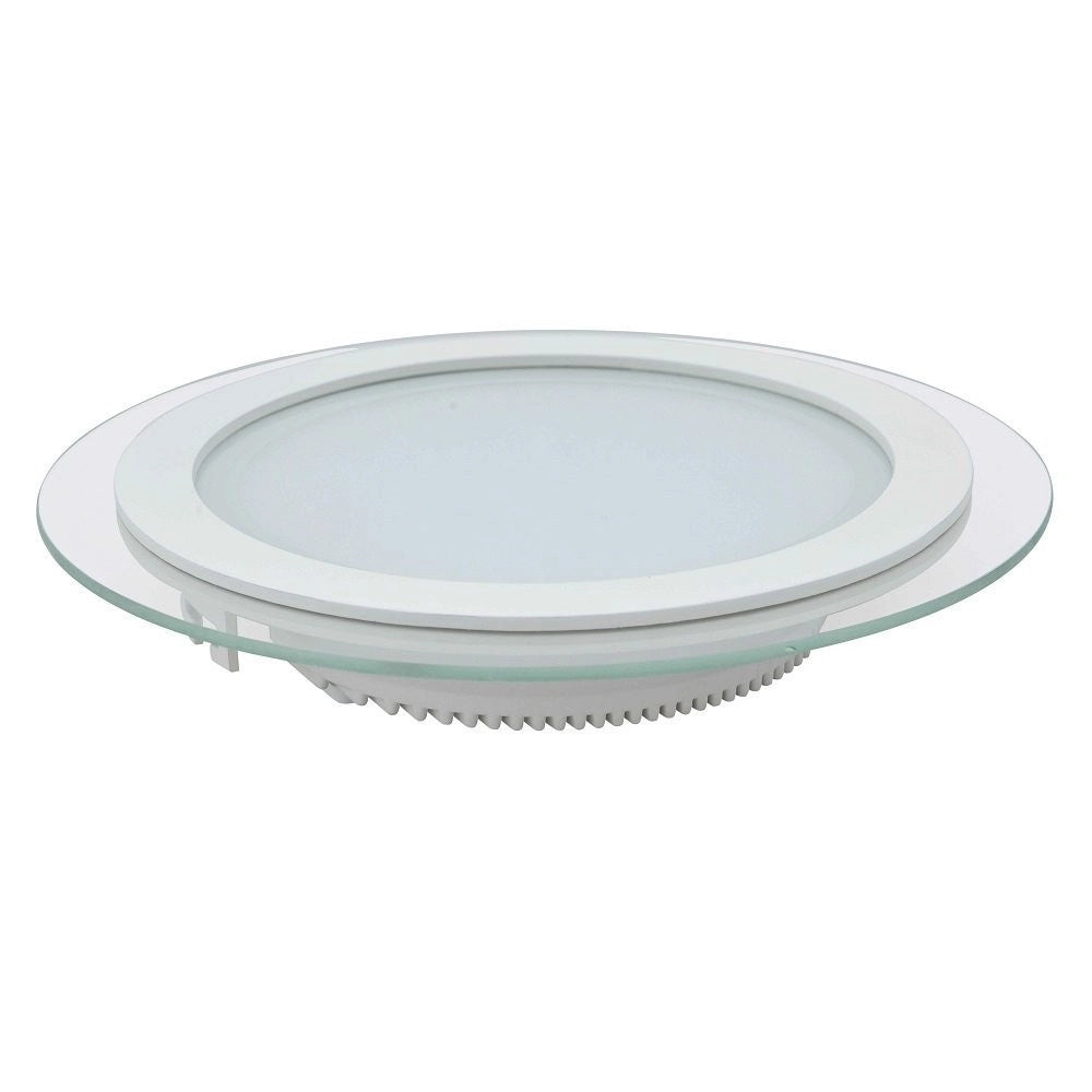 Trade Shop - Faretto Led Tondo Da Incasso Bianco In Vetro Trasparente Da 12w Luce Bianco - -bianco Freddo      -