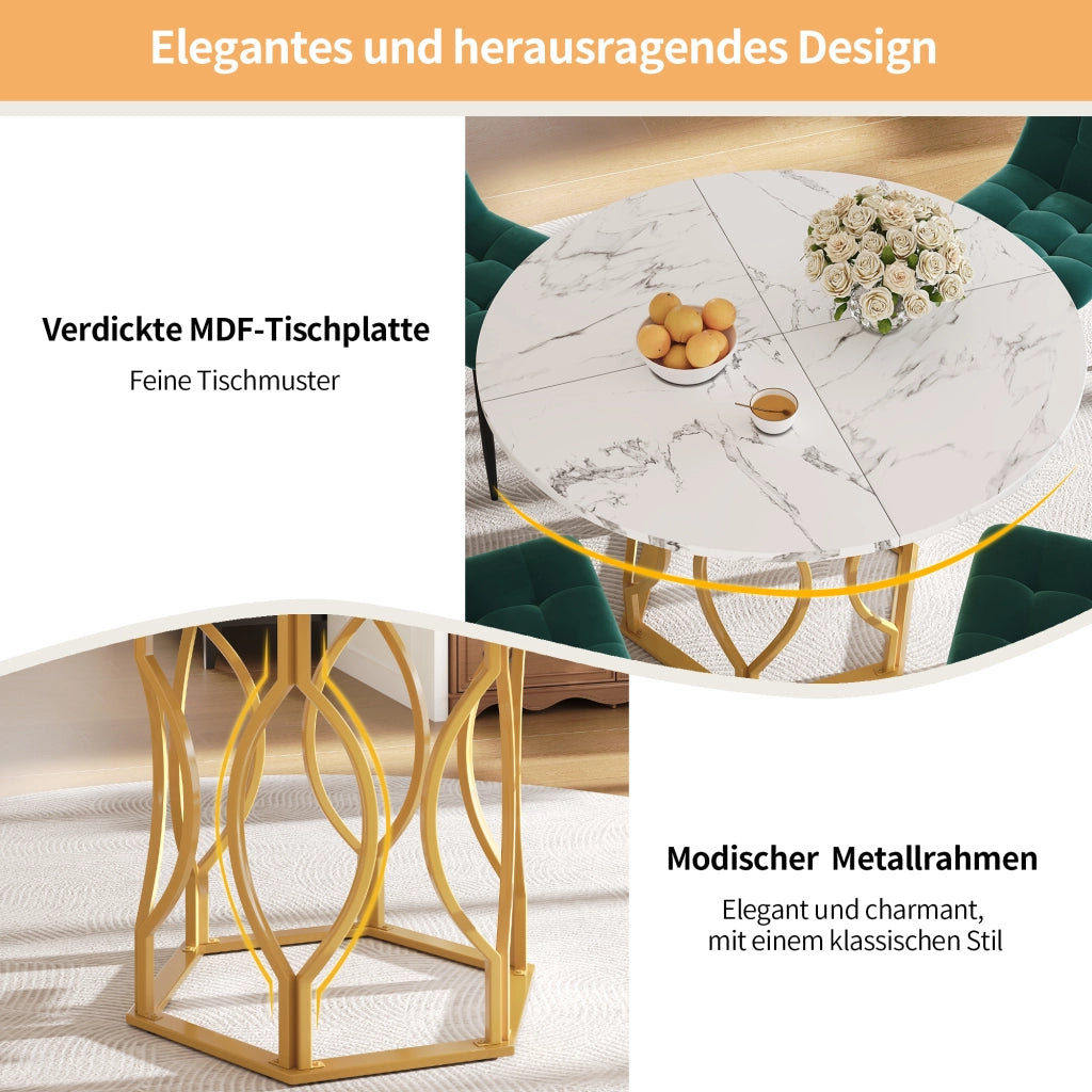 TAVOLO DA PRANZO 100x100x76 cm MDF E METALLO ORO/BIANCO