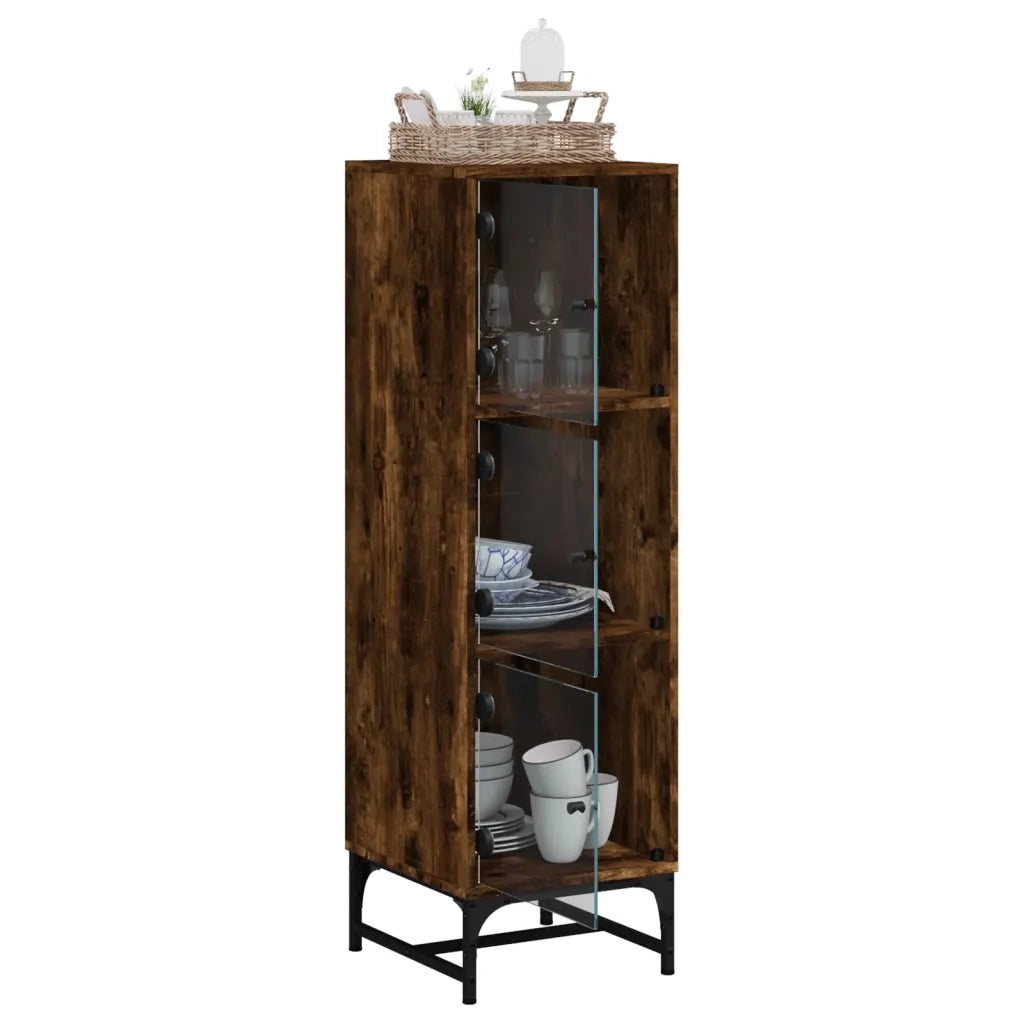 vidaXL Credenza con Ante in Vetro Rovere Fumo 35x37x120 cm