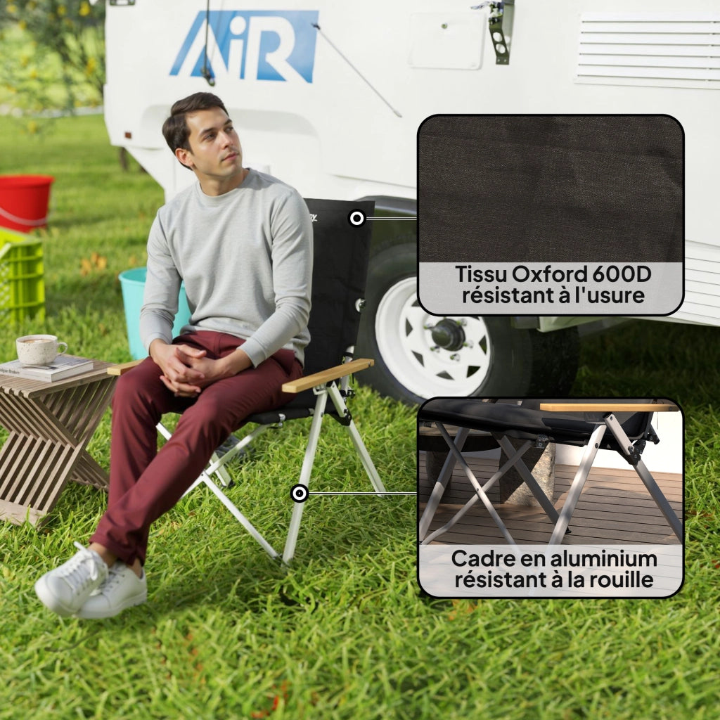 Sedia da camping pieghevole con schienale alto, cuscino amovible e sacco ¨C zephmum ¨C 59x67x96 cm, nera