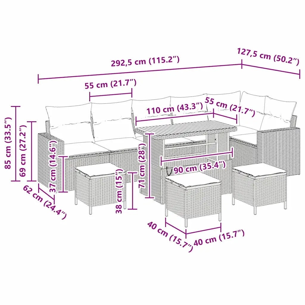 Set Divano da Giardino 10 pcs Grigio polyrattan 3361643
