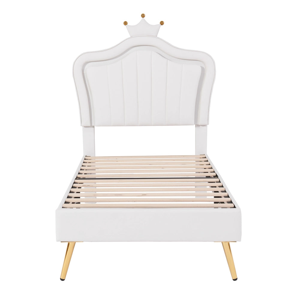 Letto bambino imbottito – 90x200 cm – LED testiera corona – PU bianco