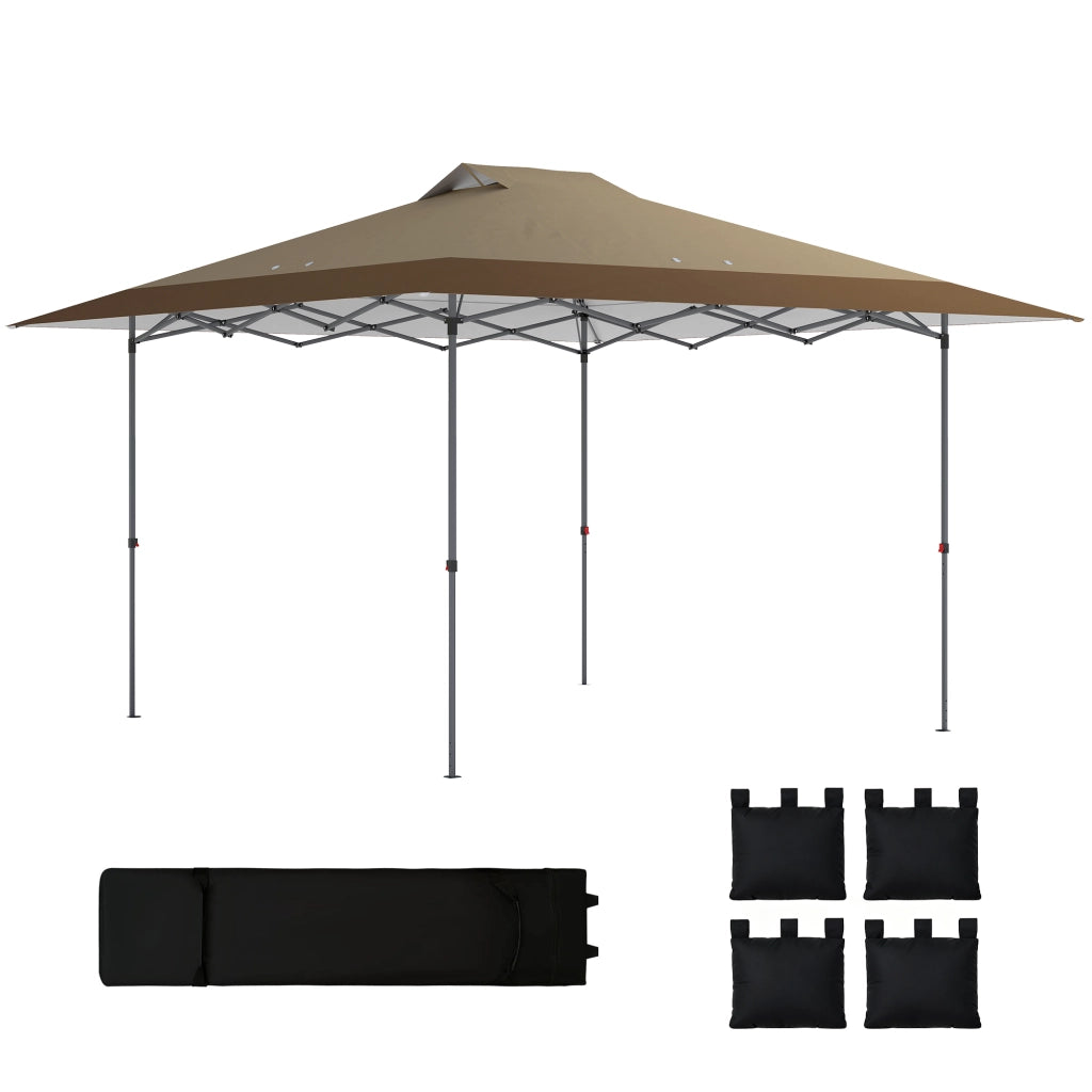 Tenda da giardino pieghevole 4x4 m ¨C zephmum ¨C beige e marrone con sacchi di sabbia e ruote