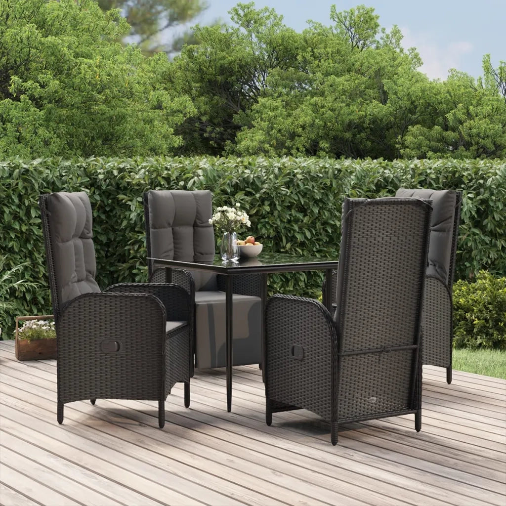 Set da Pranzo da Giardino 5 pz Nero con Cuscini in Polyrattancod mxl 124398
