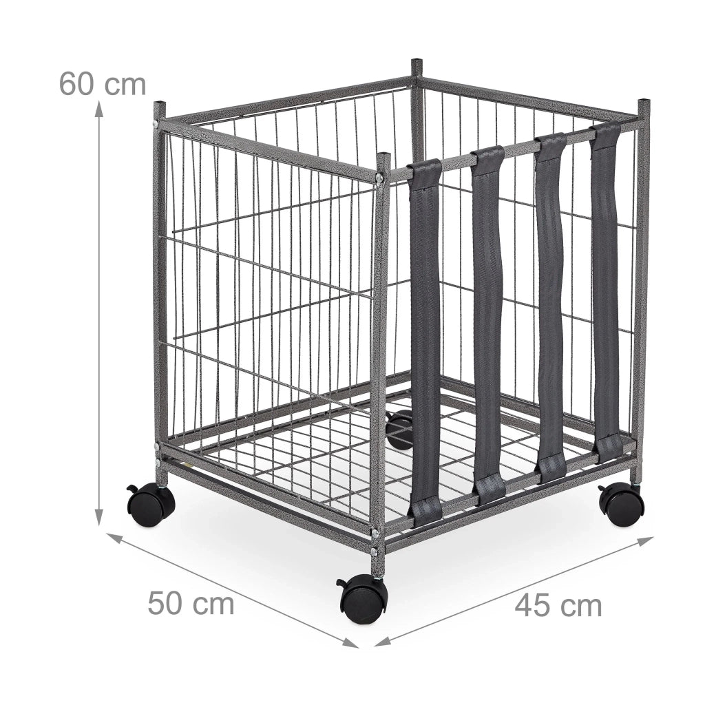 Carrello porta palloni sportivi con ruote 60 x 40 x 40 cm mobilità pratica design moderno in acciaio nero 13_0011833