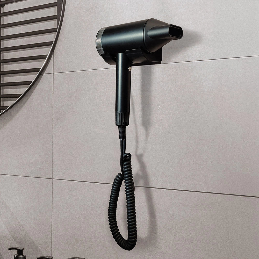 Asciugacapelli Nero con motore brushless con base murale e tasto a rilascio