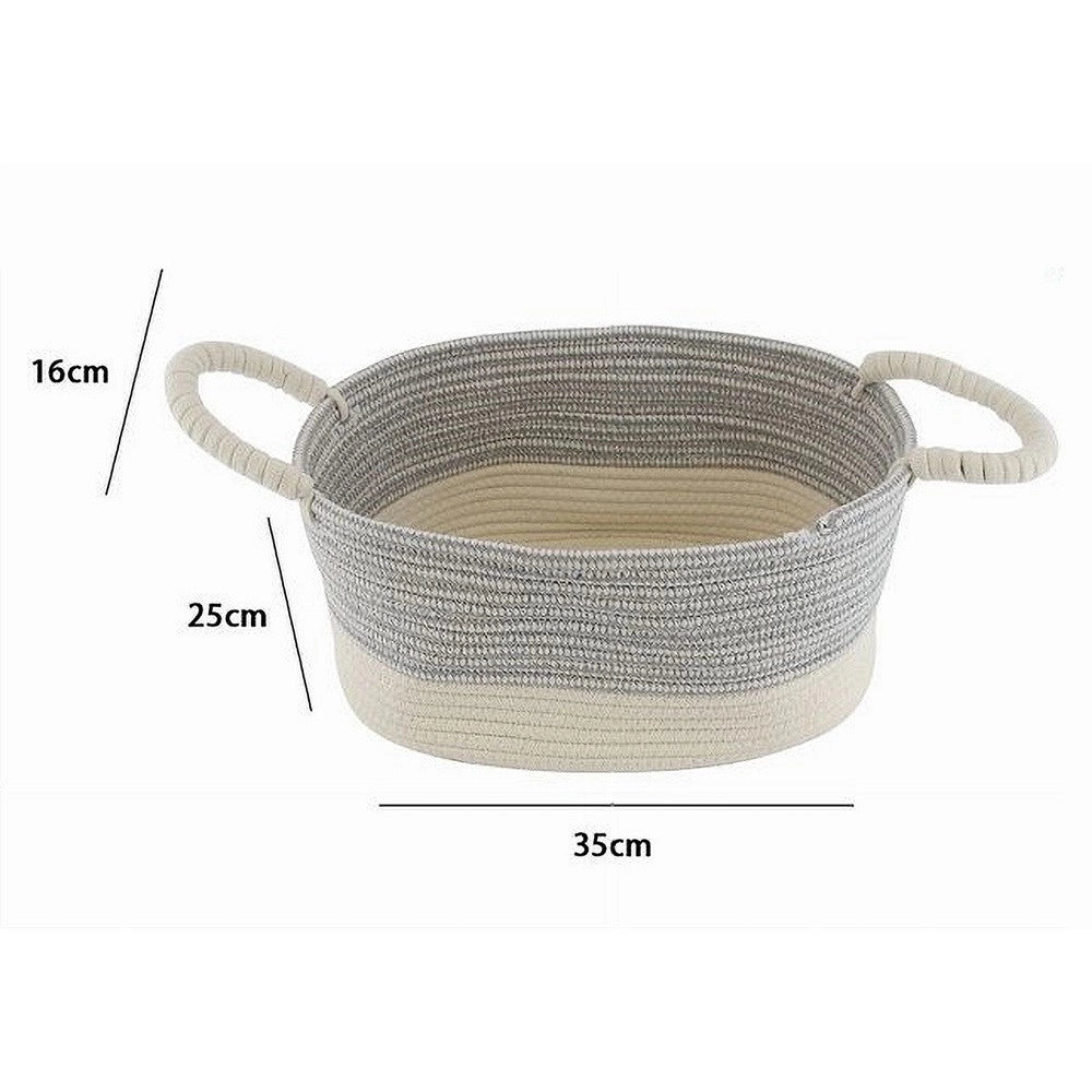 Trade Shop - Cesto Porta Biancheria Oggetti Corda Intrecciata Ovale Manici 35x25x16 Cm 10679 -