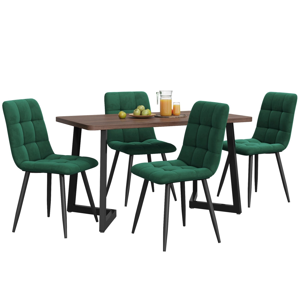 Set tavolo da pranzo 5 pezzi 117x68x75 cm MDF noce, velluto verde scuro